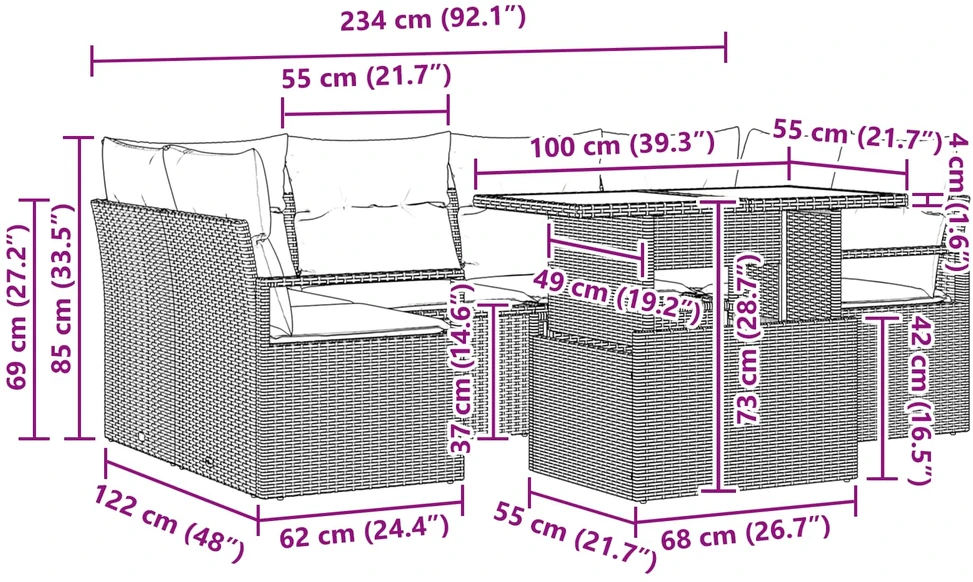 Sodo Sofų Rinkinys 7 vnt. 6-Vietų skaičius
