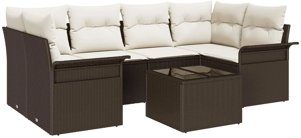 Sodo Sofų Rinkinys 7 pcs 6-Seater Ruda ir kreminė poliratanas