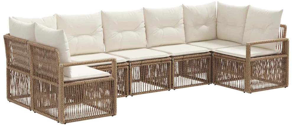Sodo Sofų Rinkinys 7 vnt. 7-Vietų skaičius Smėlio poliratanas