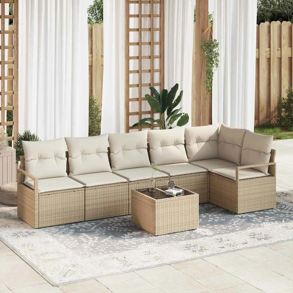 Sodo Sofų Rinkinys 7 vnt. Bežinė ir kreminė poliratanas