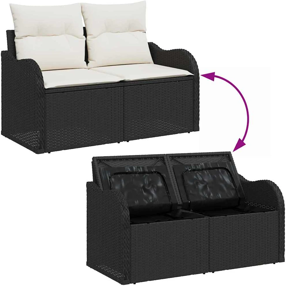 Sodo Sofų Rinkinys 7 vnt. Juoda ir kreminė poliratanas
