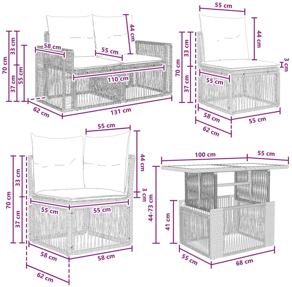 Sodo Sofų Rinkinys 7 vnt. Juoda ir kreminė balta poliratanas