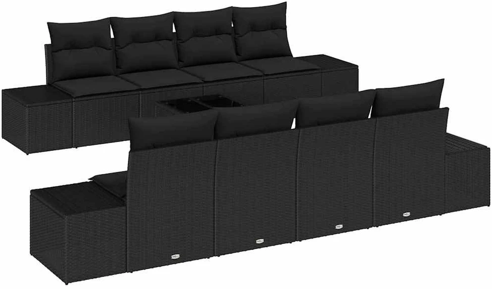 Sofa Sodo Sofų Rinkinys 7 vnt. Juoda poliratanas