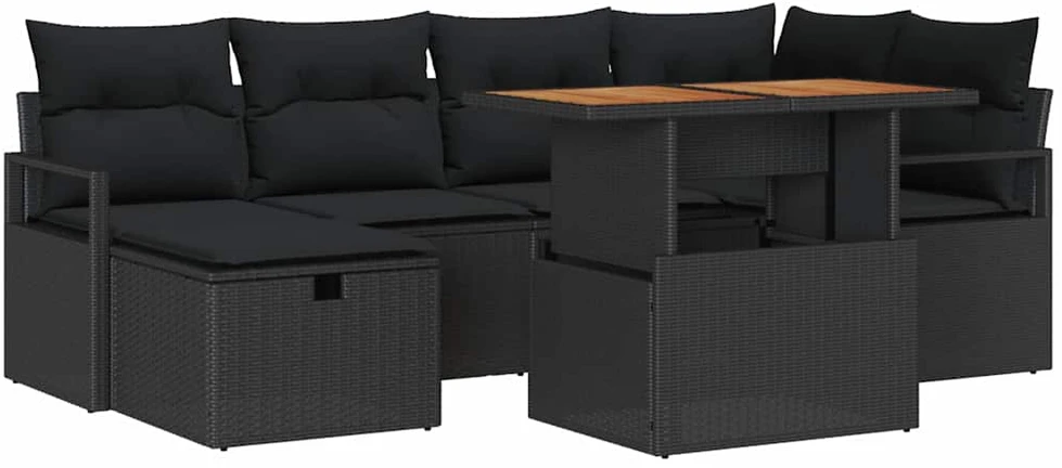 Sodo Sofų Rinkinys 7 vnt. Juoda poliratanas