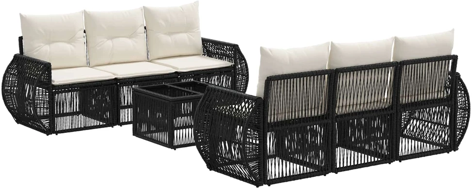 Sodo Sofų Rinkinys 7 vnt. Juoda 55 x 55 x 37 cm poliratanas