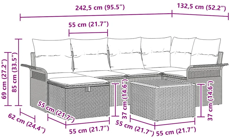 Sodo Sofų Rinkinys 7 vnt. Smėlio Poli ratanas