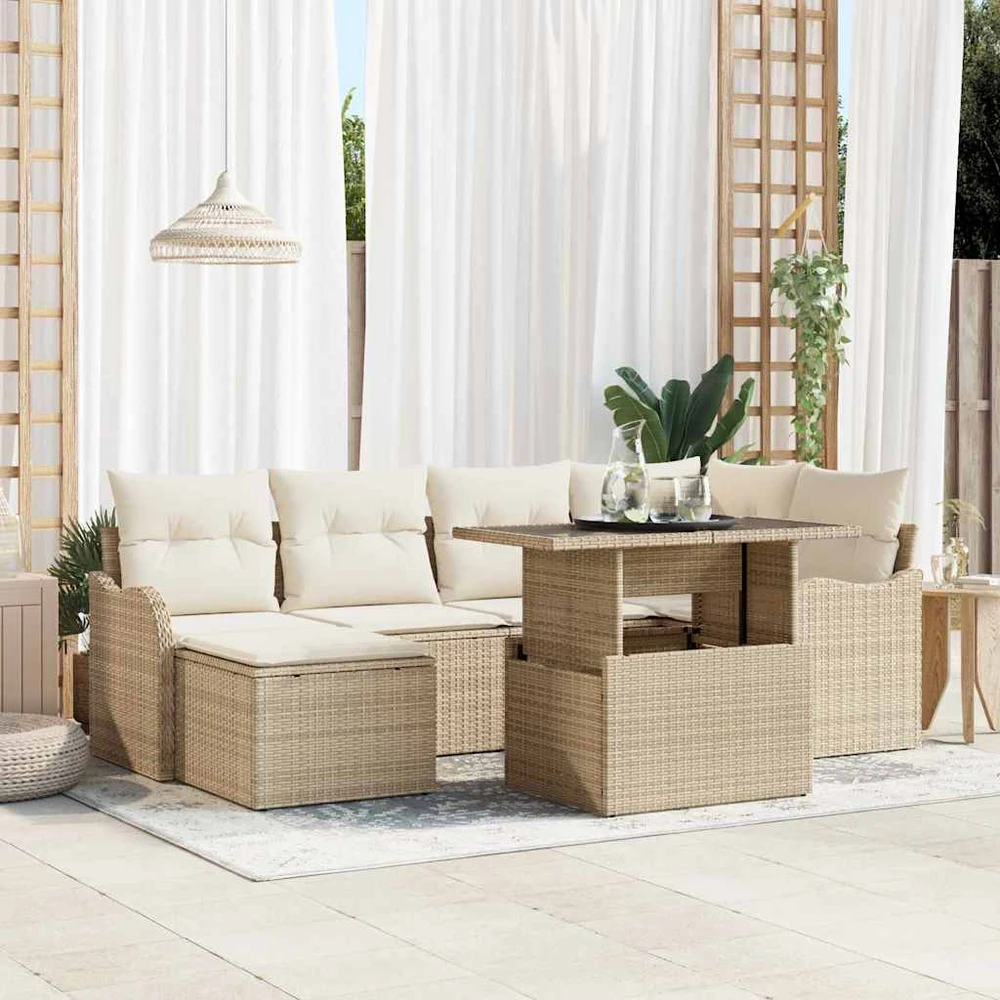 Sodo Sofų Rinkinys 7 vnt. Smėlio Poli ratanas