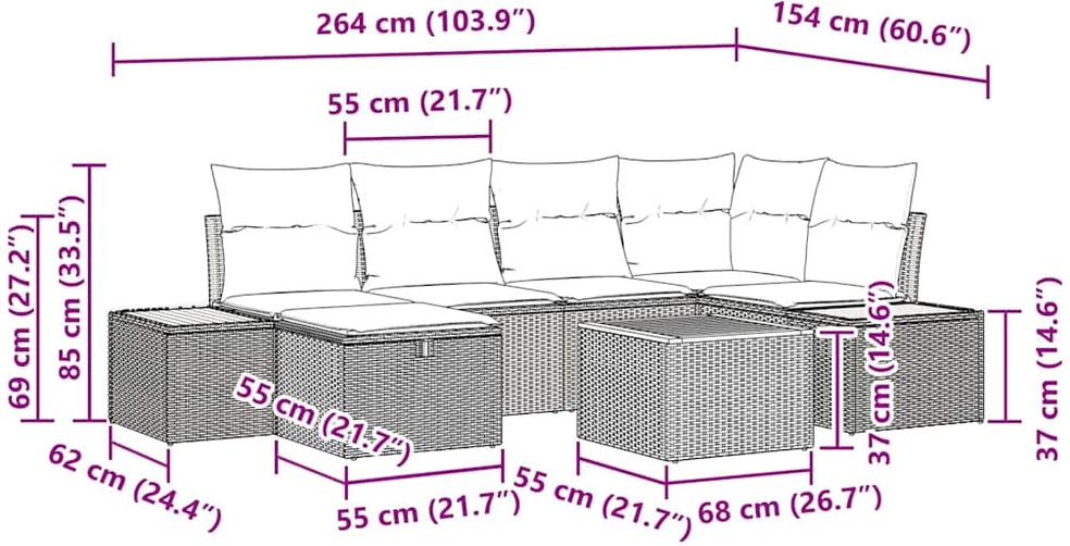 Sodo Sofų Rinkinys 7 vnt. Smėlio poliratanas