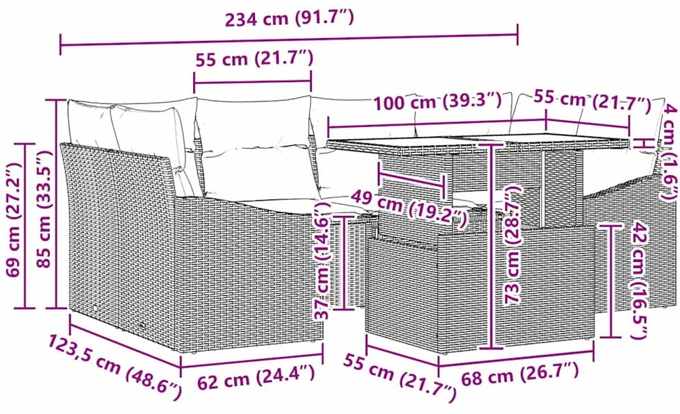Sodo Sofų Rinkinys 7 vnt. Smėlio poliratanas