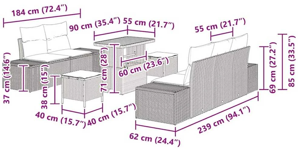 Sodo Sofų Rinkinys 8 vnt. 7-Vietų skaičius Smėlio Poli ratanas