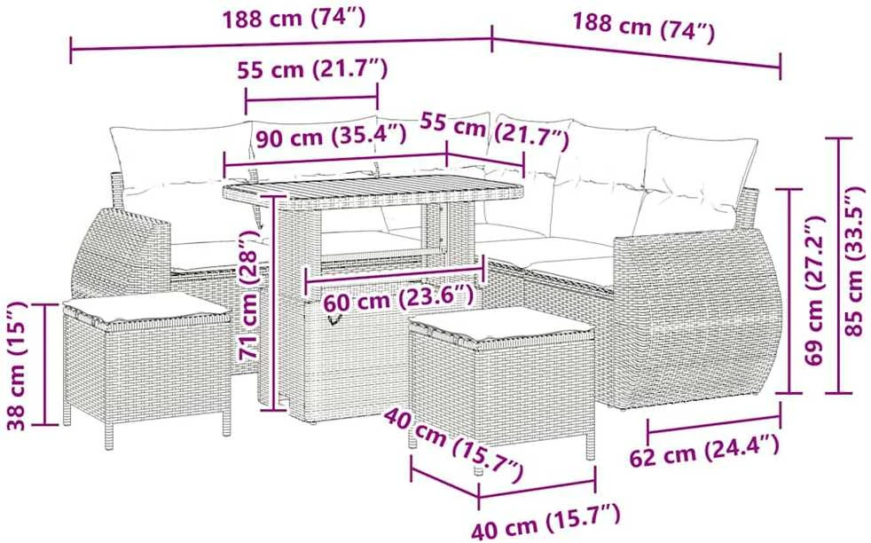 Sodo Sofų Rinkinys 8 vnt. 7-Vietų skaičius Bežinė ir kreminė