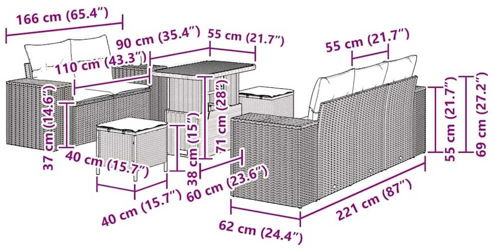 Sodo Sofų Rinkinys 8 vnt. 8-Vietų skaičius