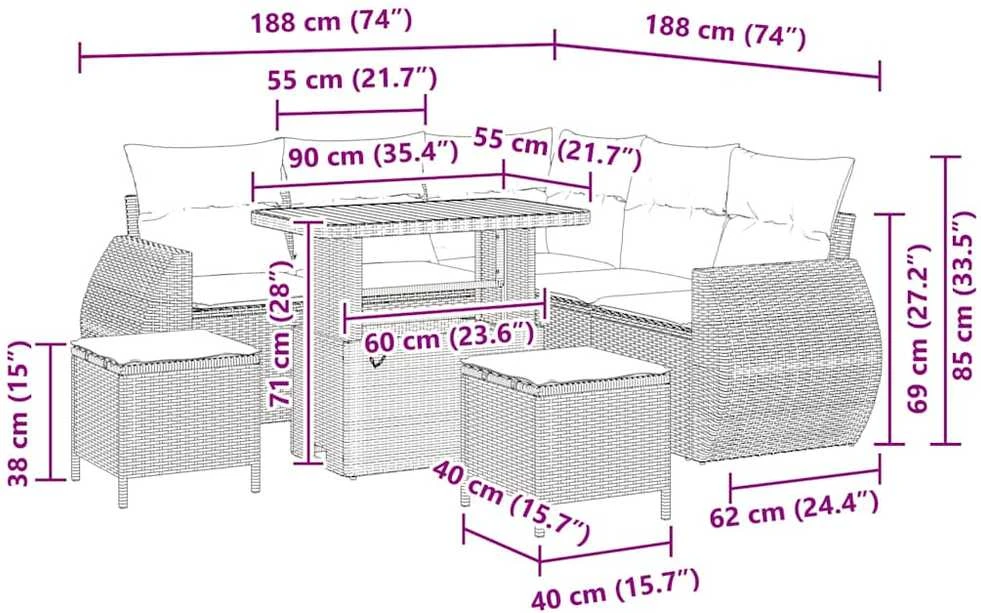 Sodo Sofų Rinkinys 8 vnt. 7-Vietų skaičius Juoda ir kreminė