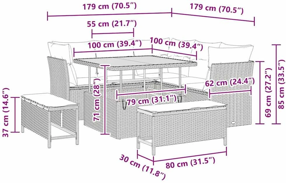 Sodo Sofų Rinkinys 8 vnt. 5-Vietų skaičius Juoda ir kreminė