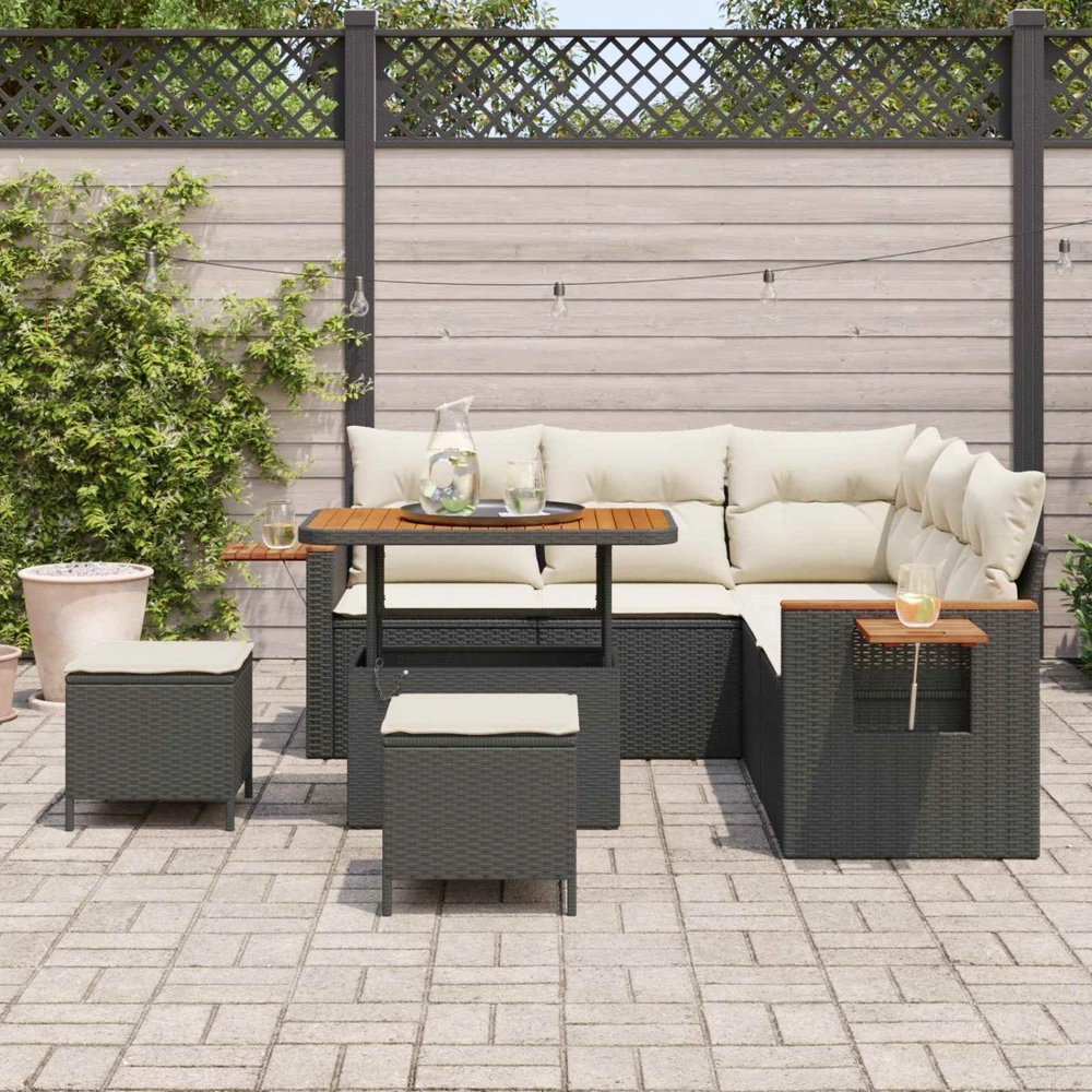 Lauko baldų komplektas Sodo Sofų Rinkinys 8 pcs Juoda poliratanas