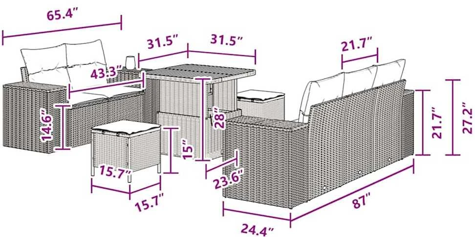 Sodo Sofų Rinkinys 8 pcs Juoda poliratanas