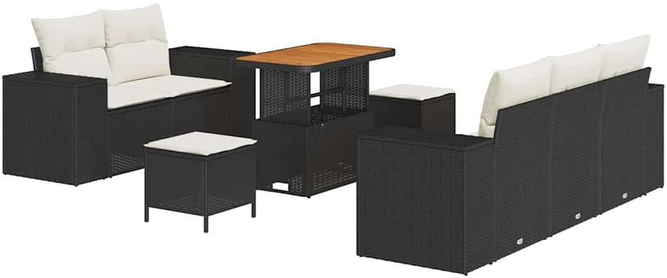 Sodo Sofų Rinkinys 8 pcs Juoda poliratanas