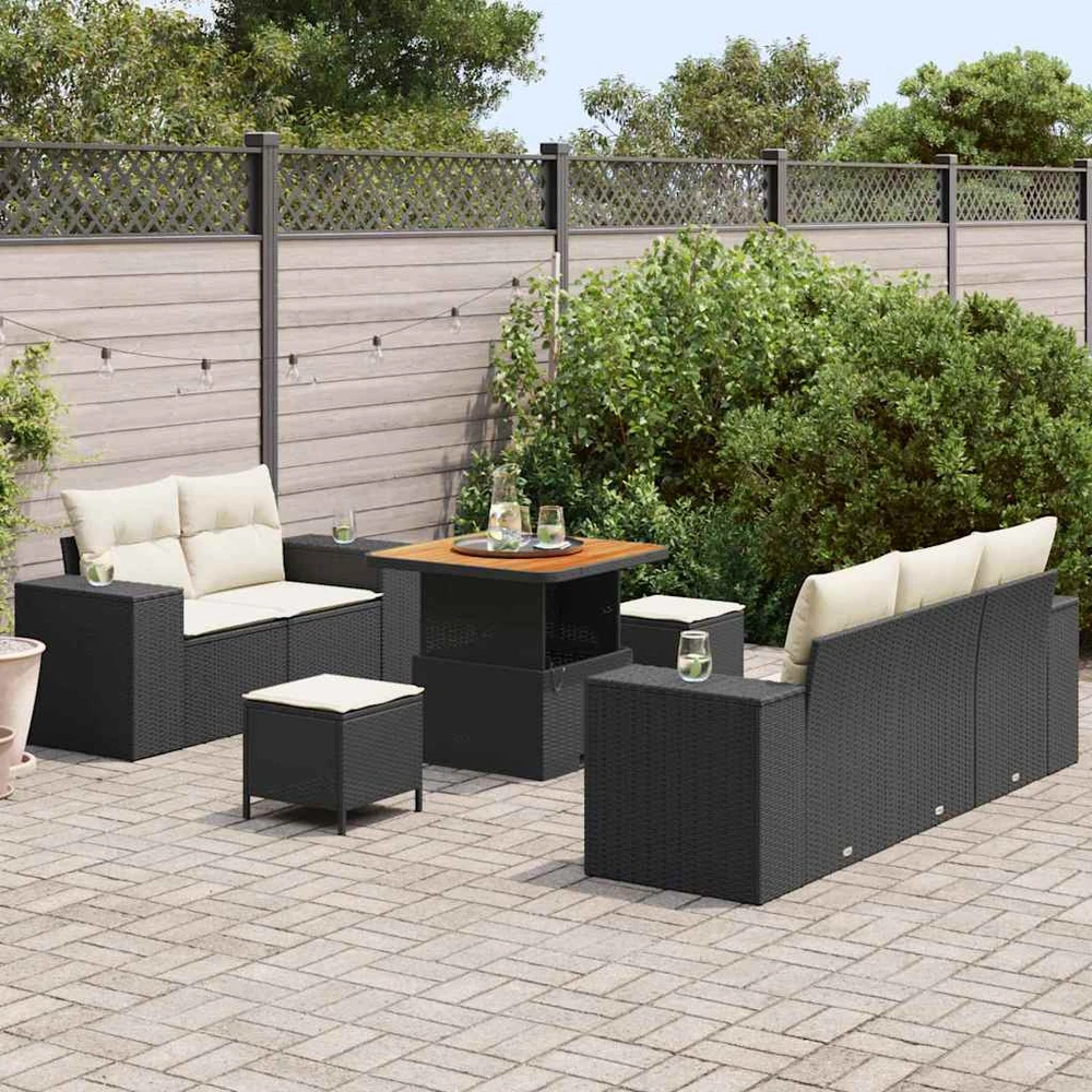 Sodo Sofų Rinkinys 8 pcs Juoda poliratanas