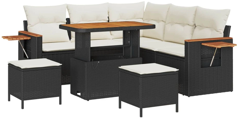 Lauko baldų komplektas Sodo Sofų Rinkinys 8 pcs Juoda poliratanas