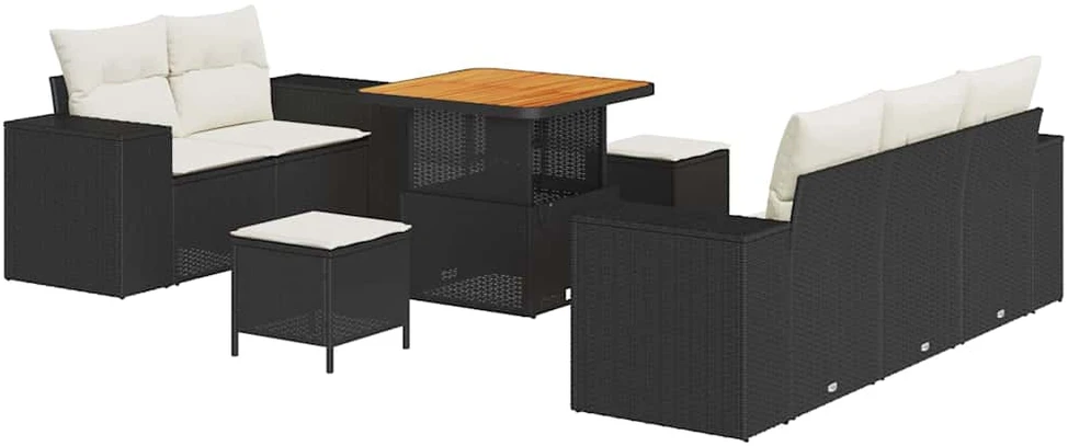 Sodo Sofų Rinkinys 8 pcs Juoda poliratanas