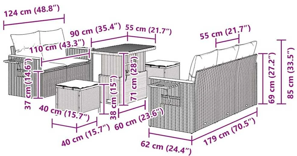 Sodo Sofų Rinkinys 8 vnt. 8-Vietų skaičius