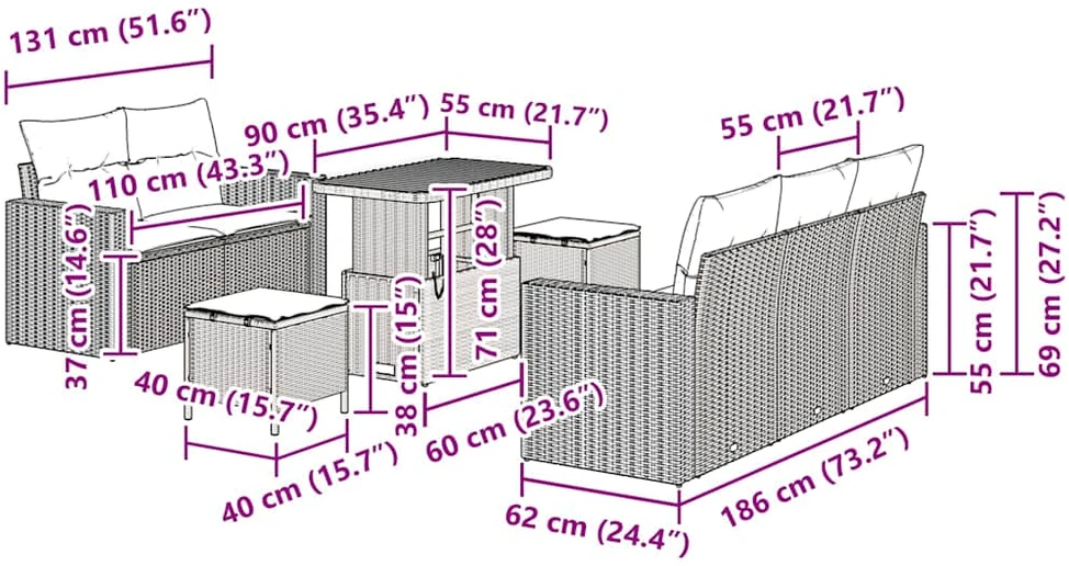 Sodo Sofų Rinkinys 8 vnt. 5-Vietų skaičius