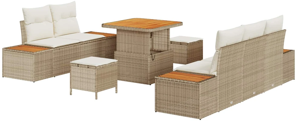 Sodo Sofų Rinkinys 8 pcs 7-Seater Bežinė ir kreminė