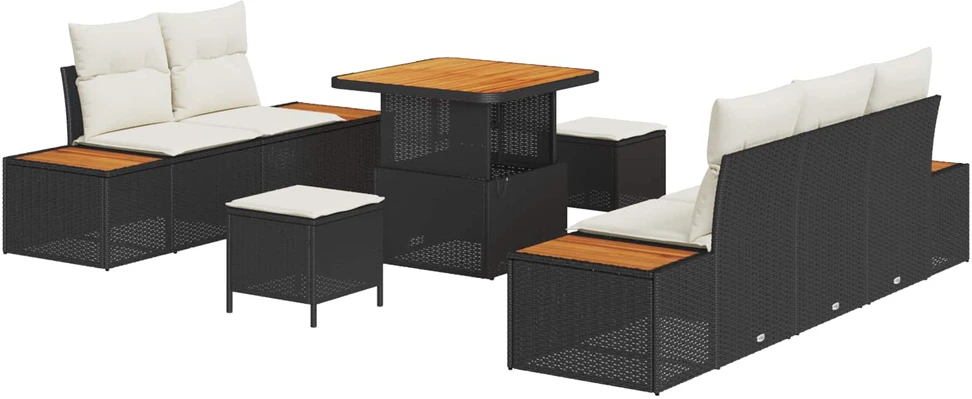 Sodo Sofų Rinkinys 8 pcs 7-Seater Juoda ir kreminė