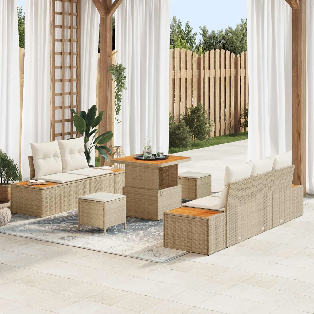 Sodo Sofų Rinkinys 8 pcs 7-Seater Bežinė ir kreminė