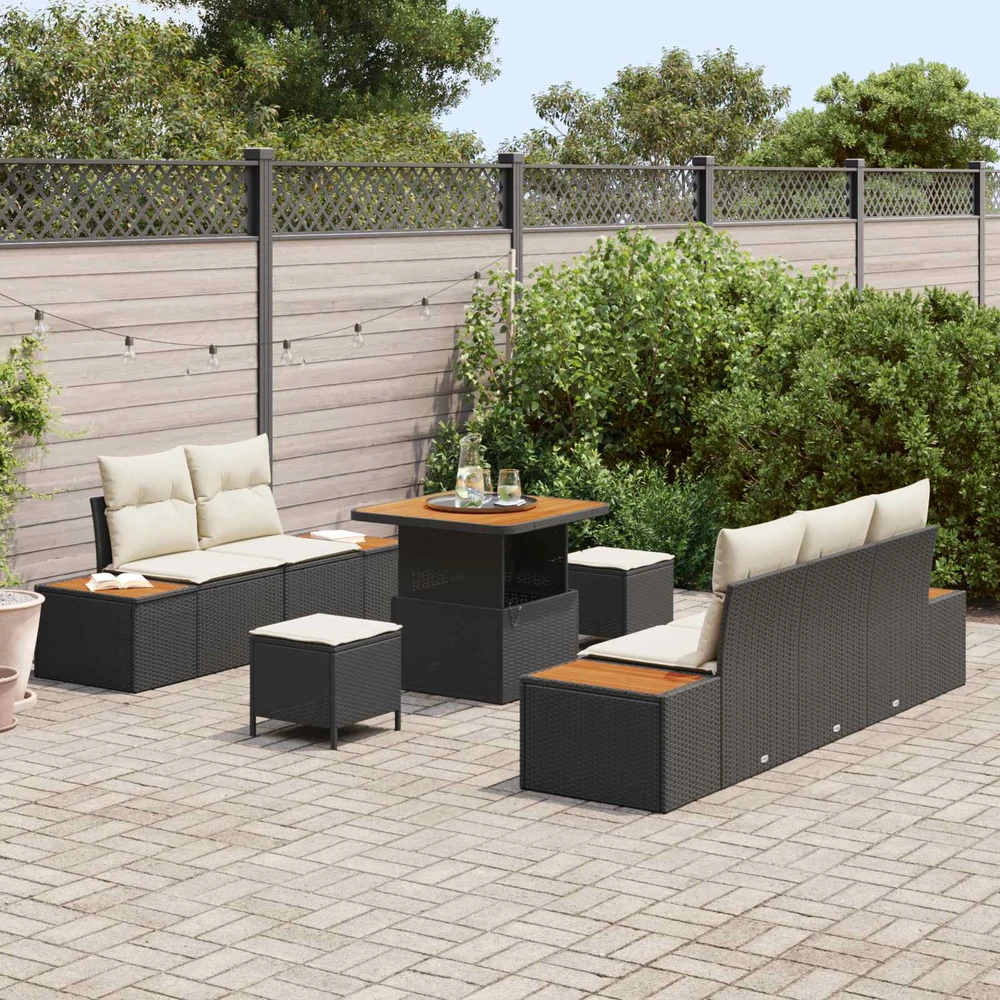 Sodo Sofų Rinkinys 8 pcs 7-Seater Juoda ir kreminė