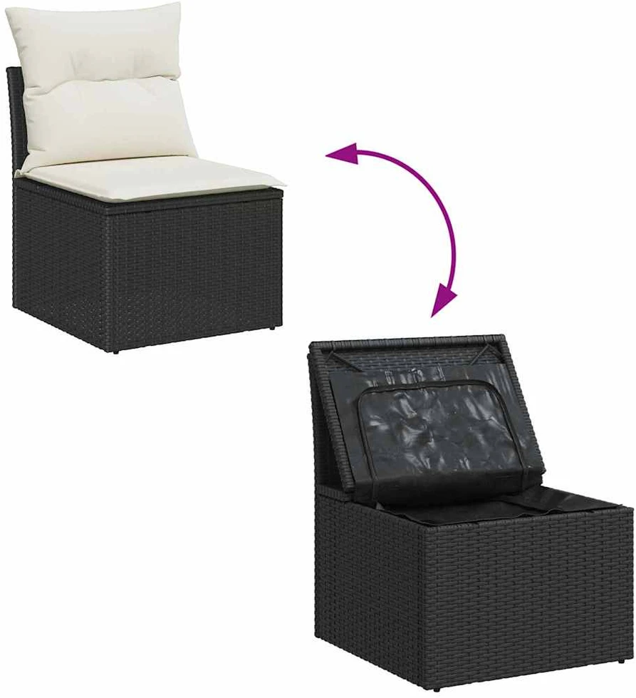 Sodo Sofų Rinkinys 8 vnt. Juoda ir kreminė poliratanas