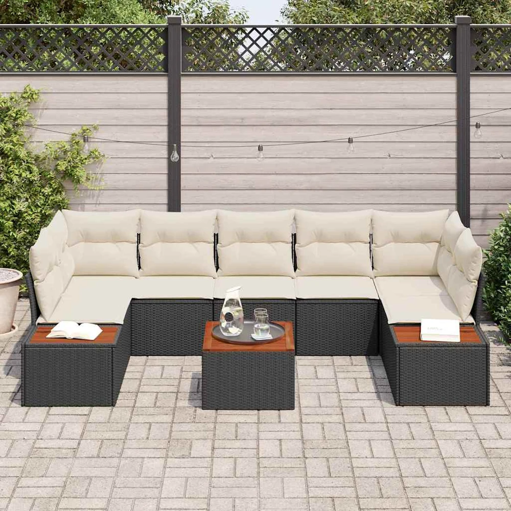 Sodo Sofų Rinkinys 8 vnt. Juoda Poli ratanas
