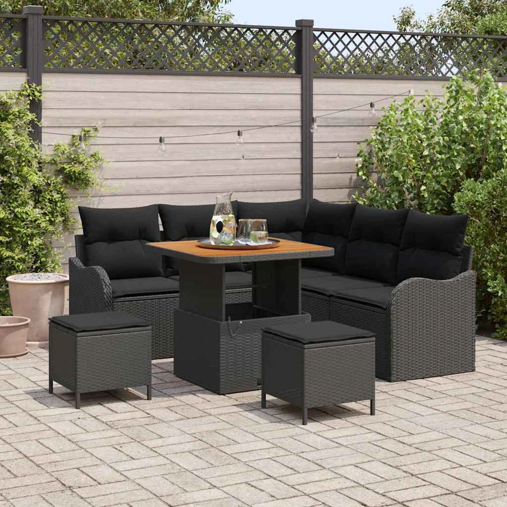 Sodo Sofų Rinkinys 8 vnt. Juoda poliratanas