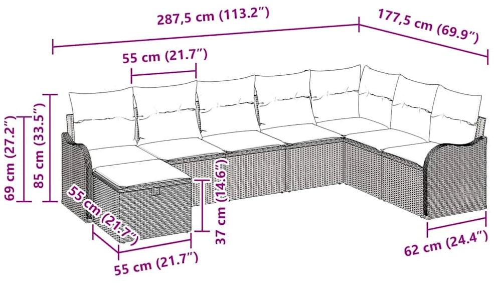 Sodo Sofų Rinkinys 8 vnt. Juoda poliratanas