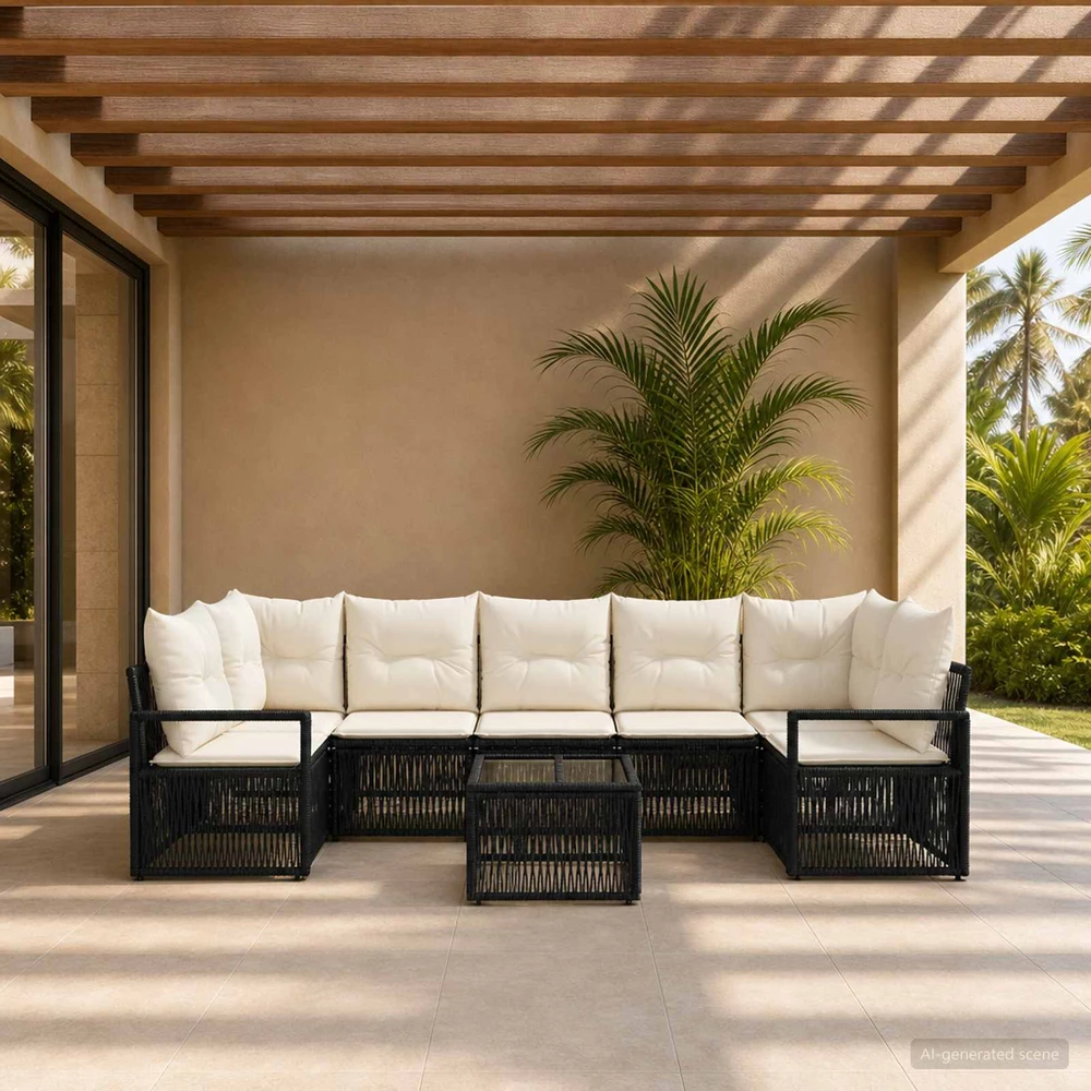 Sodo Sofų Rinkinys 8 vnt. Juoda poliratanas