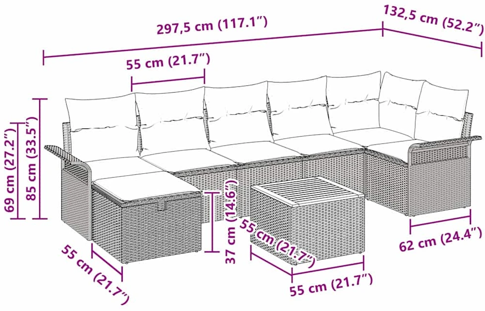 Sodo Sofų Rinkinys 8 vnt. Pilka Poli ratanas