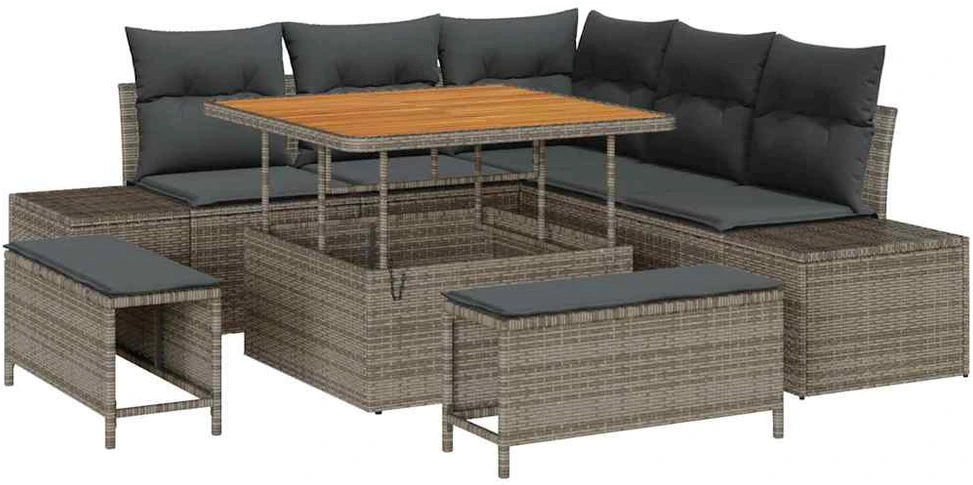 Sodo Sofų Rinkinys 8 vnt. Pilka Poli ratanas