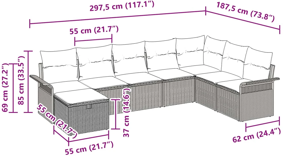 Sodo Sofų Rinkinys 8 vnt. Poli ratanas