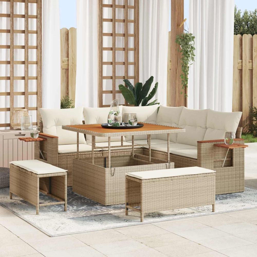 Sodo Sofų Rinkinys 8 vnt. Smėlio poliratanas