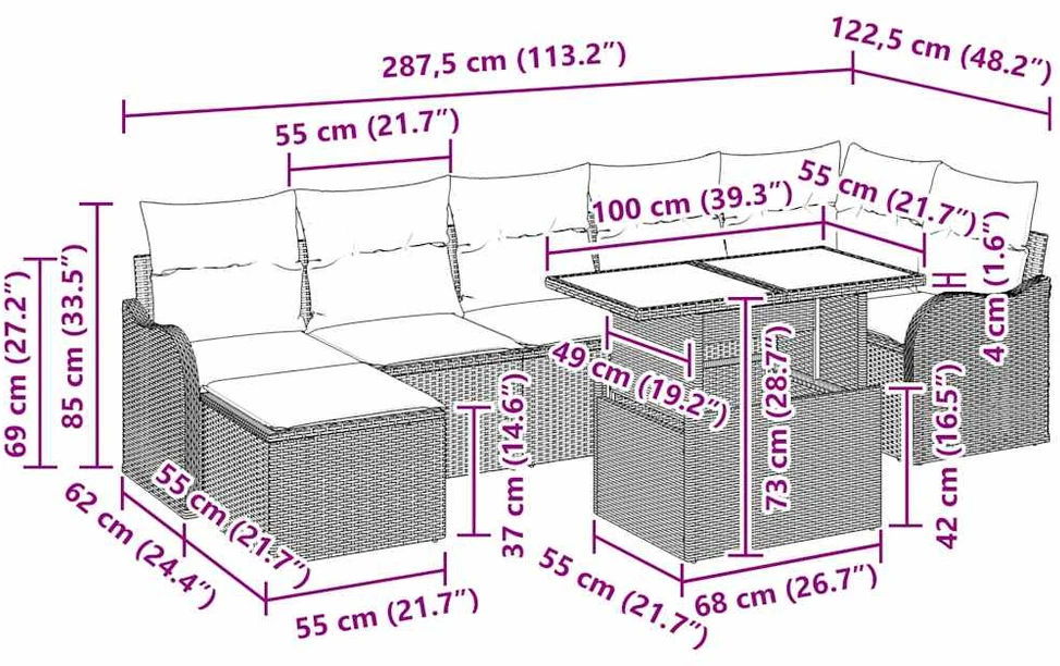 Sodo Sofų Rinkinys 8 vnt. Šviesiai pilka