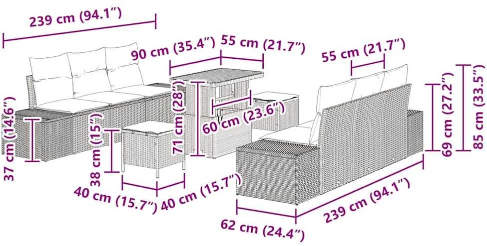 Sodo Sofų Rinkinys 9 vnt. 8-Vietų skaičius Smėlio Poli ratanas