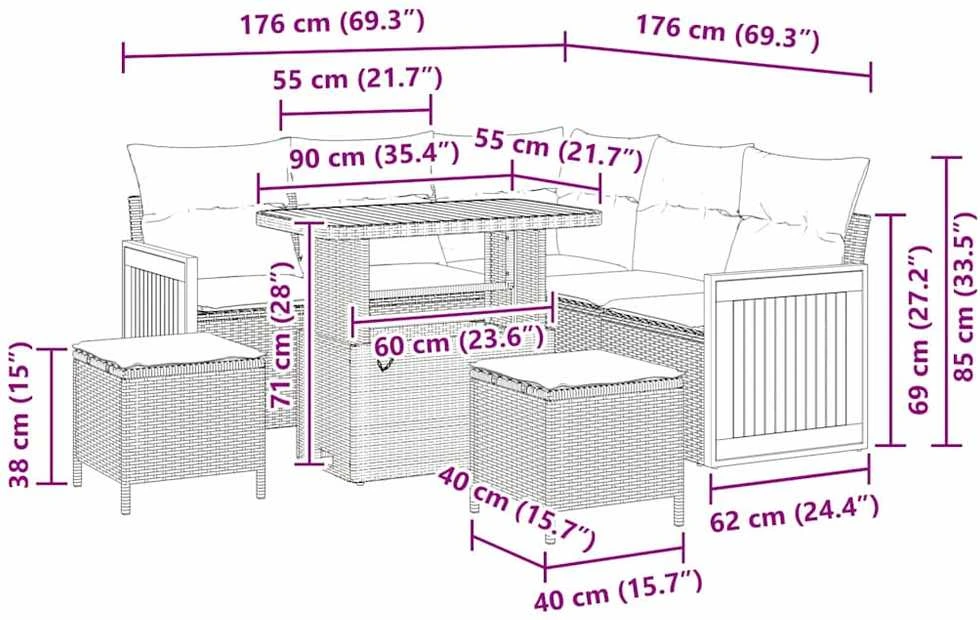 Sodo Sofų Rinkinys 9 vnt. 6-Vietų skaičius