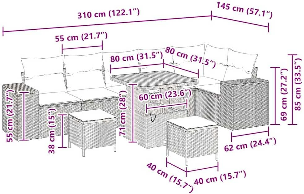 Sodo Sofų Rinkinys 9 vnt. 6-Vietų skaičius
