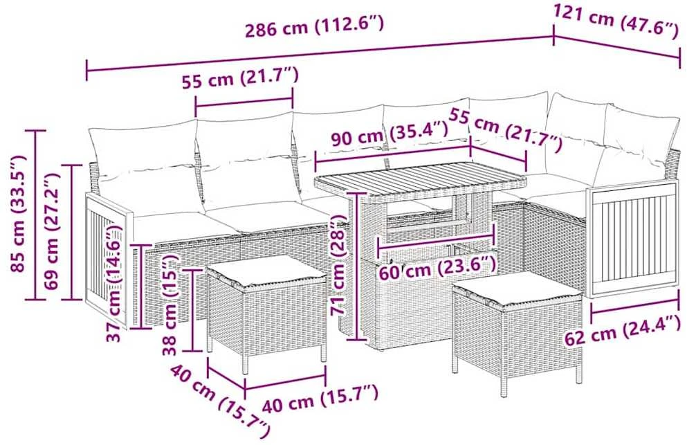 Sodo Sofų Rinkinys 11 vnt. 7-Vietų skaičius