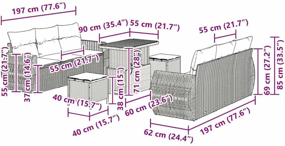 Sodo Sofų Rinkinys 9 vnt. 6-Vietų skaičius