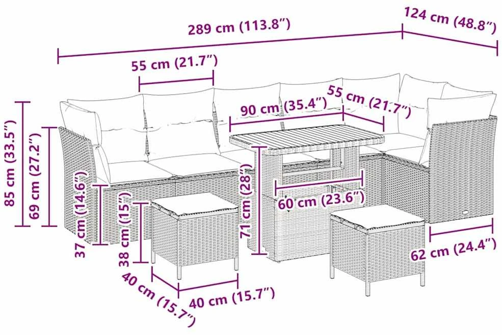 Sodo Sofų Rinkinys 9 vnt. 6-Vietų skaičius Juoda ir kreminė