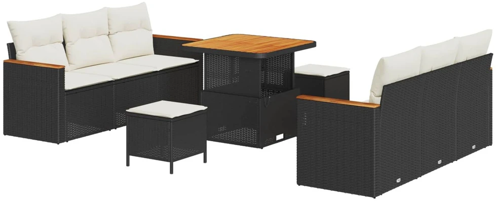 Lauko baldų komplektas Sodo Sofų Rinkinys 9 pcs Juoda poliratanas