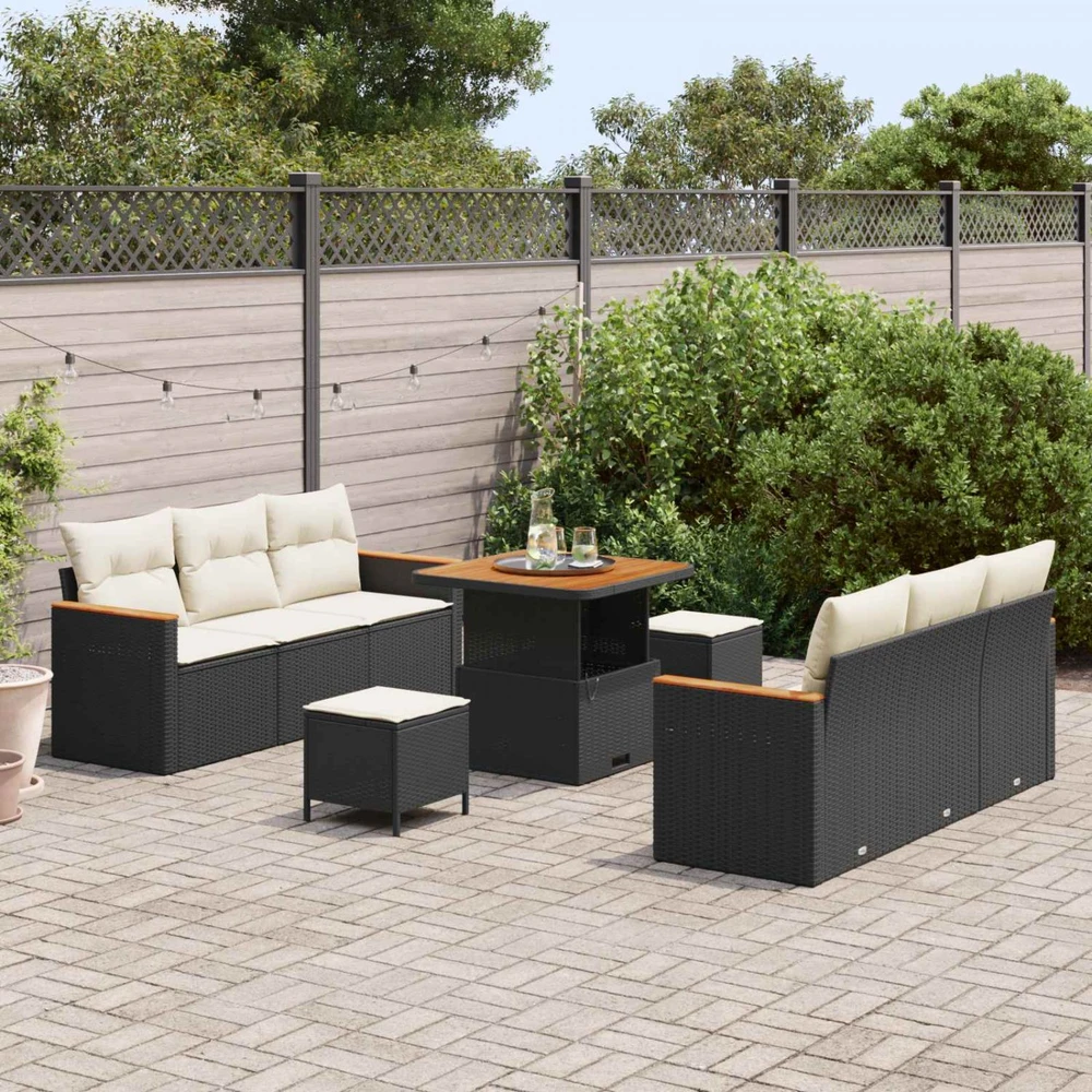 Lauko baldų komplektas Sodo Sofų Rinkinys 9 pcs Juoda poliratanas