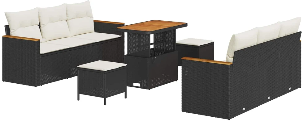 Sodo Sofų Rinkinys 9 pcs Juoda poliratanas
