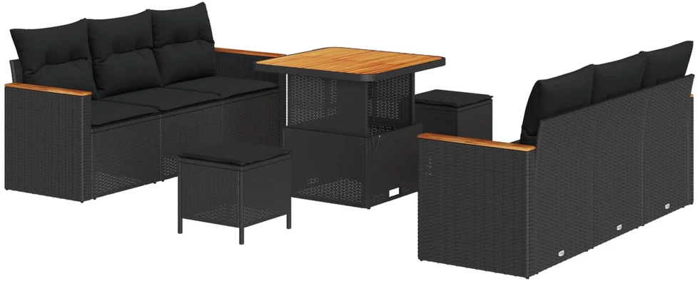 Sodo Sofų Rinkinys 9 pcs Juoda poliratanas